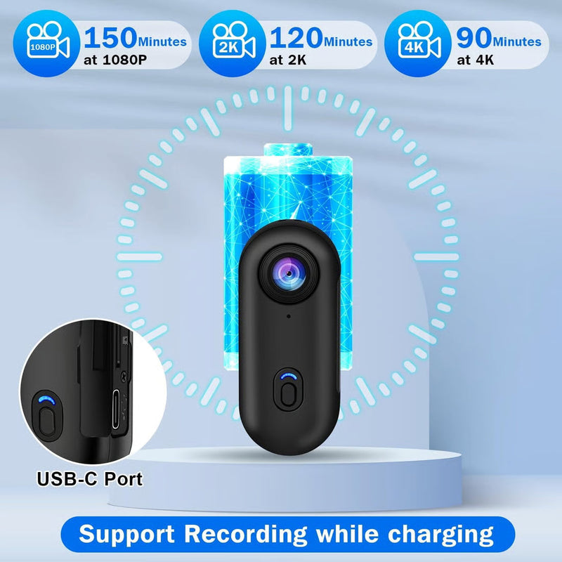 Wearable Necklace 1080P Thumb Action Camera with Spring Clip